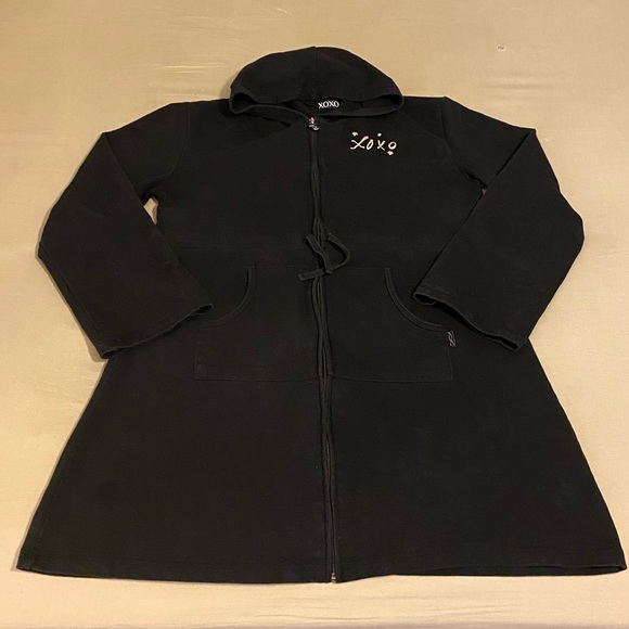 XOXO Loungewear Robe Coverup Zip Front Hoodie Black/Silver Sz M - Picture 4 of 9